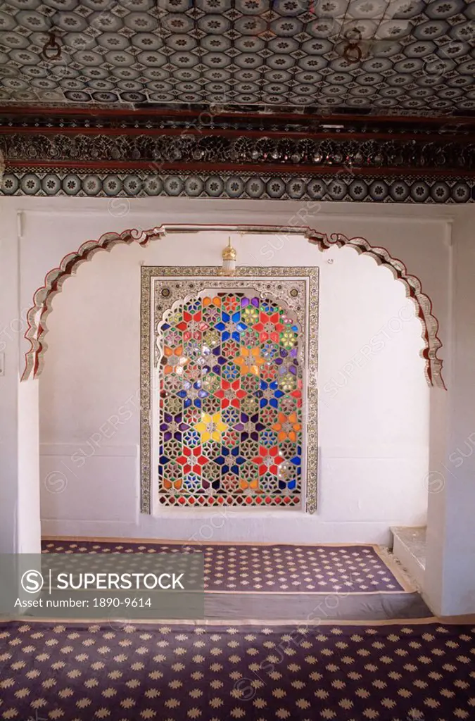 Hallway within the palace, Deo Garh Palace Hotel, Deo Garh Deogarh, Rajasthan, India, Asia