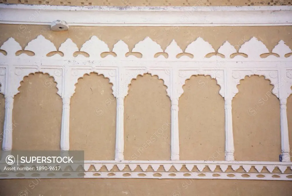 Exterior wall, Deo Garh Palace Hotel, Deo Garh Deogarh, Rajasthan state, India, Asia