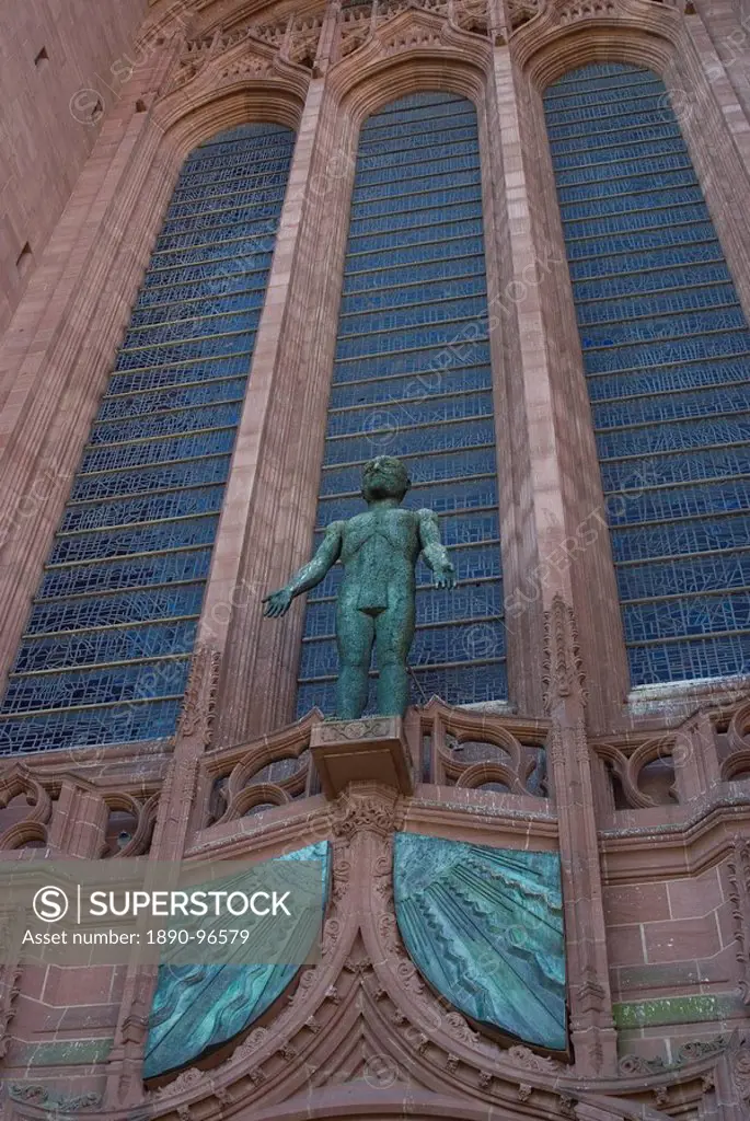 Statue in front of the entrance to Liverpool Anglican Cathedral, Liverpool, Merseyside, England, United Kingdom, Europe
