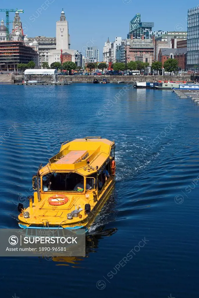 Liverpool Duck, the amphibious tour vehicle, near Albert Dock, Liverpool, Merseyside, England, United Kingdom, Europe