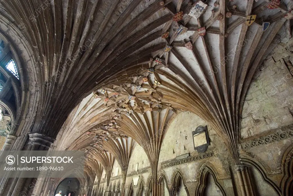 Vaulted ceiling in the cloister, Canterbury Cathedral, UNESCO World Heritage Site, Canterbury, Kent, England, United Kingdom, Europe