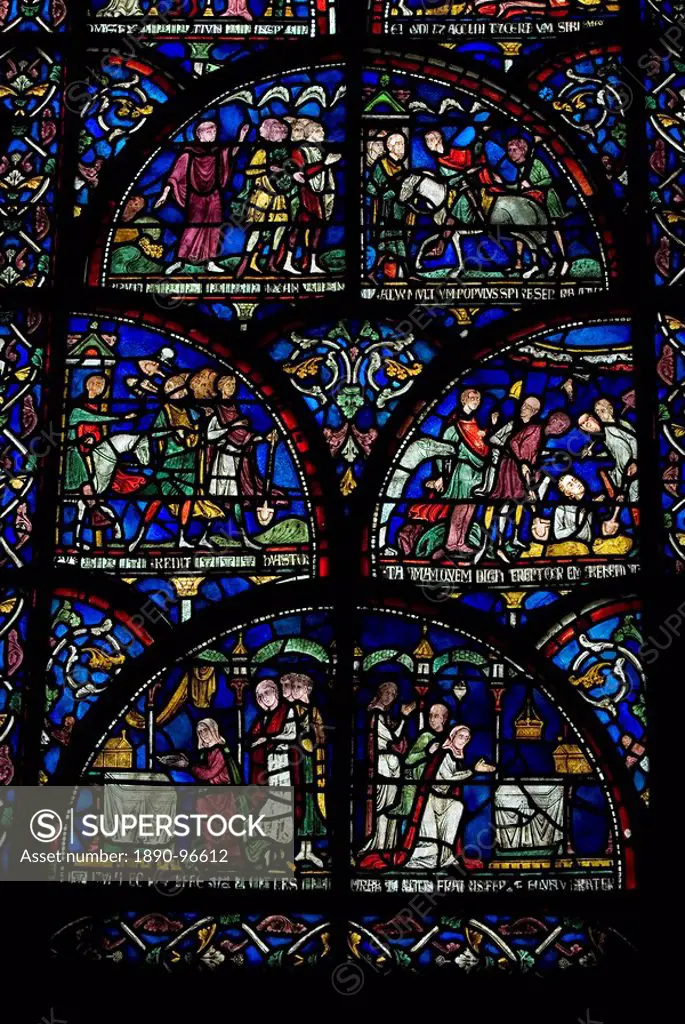 Stained glass window, Canterbury Cathedral, UNESCO World Heritage Site, Canterbury, Kent, England, United Kingdom, Europe