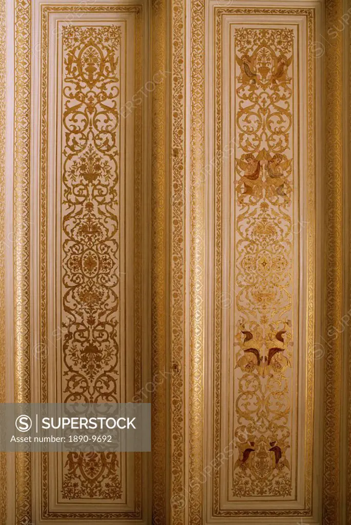 Detail of the gilded Durbar Hall, Sirohi Palace, Sirohi, Southern Rajasthan state, India, Asia