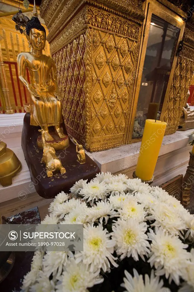 Flowers at temple, Chiang Mai, Thailand, Southeast Asia, Asia
