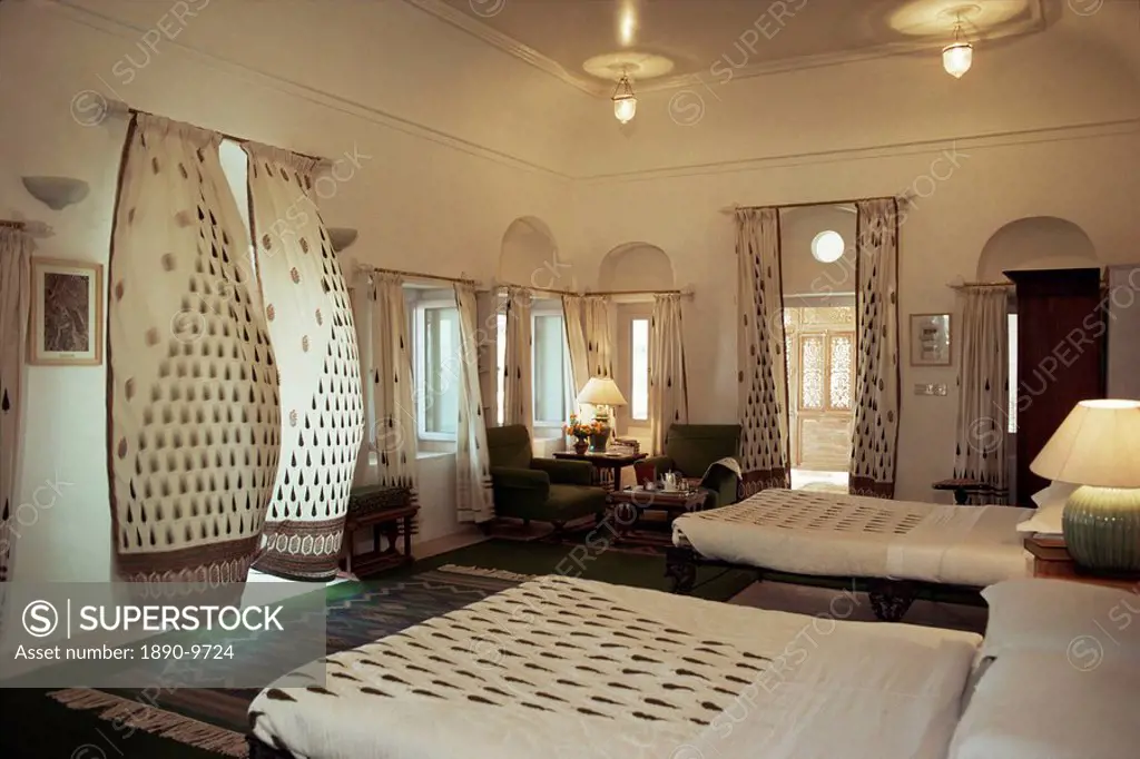 Bedroom suite, Neemrana Fort Palace Hotel, Neemrana, Rajasthan state, India, Asia