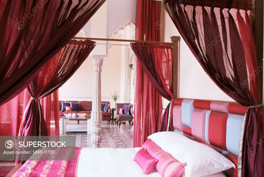 Bedroom suite, Usha Kiran Palace Hotel, Gwalior, Madhya Pradesh state, India, Asia