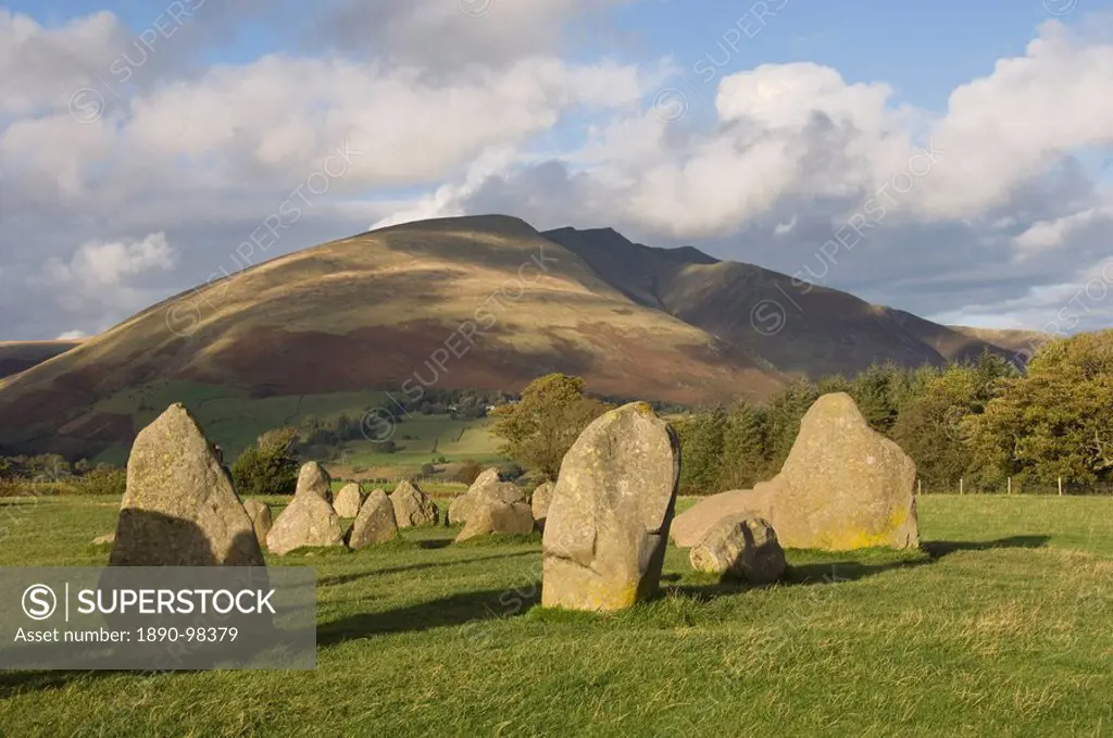 St. Johns in the Vale and the Helvellyn Range from Castlerigg Stone Circle, near Keswick, Lake District National Park, Cumbria, England, United Kingdo...