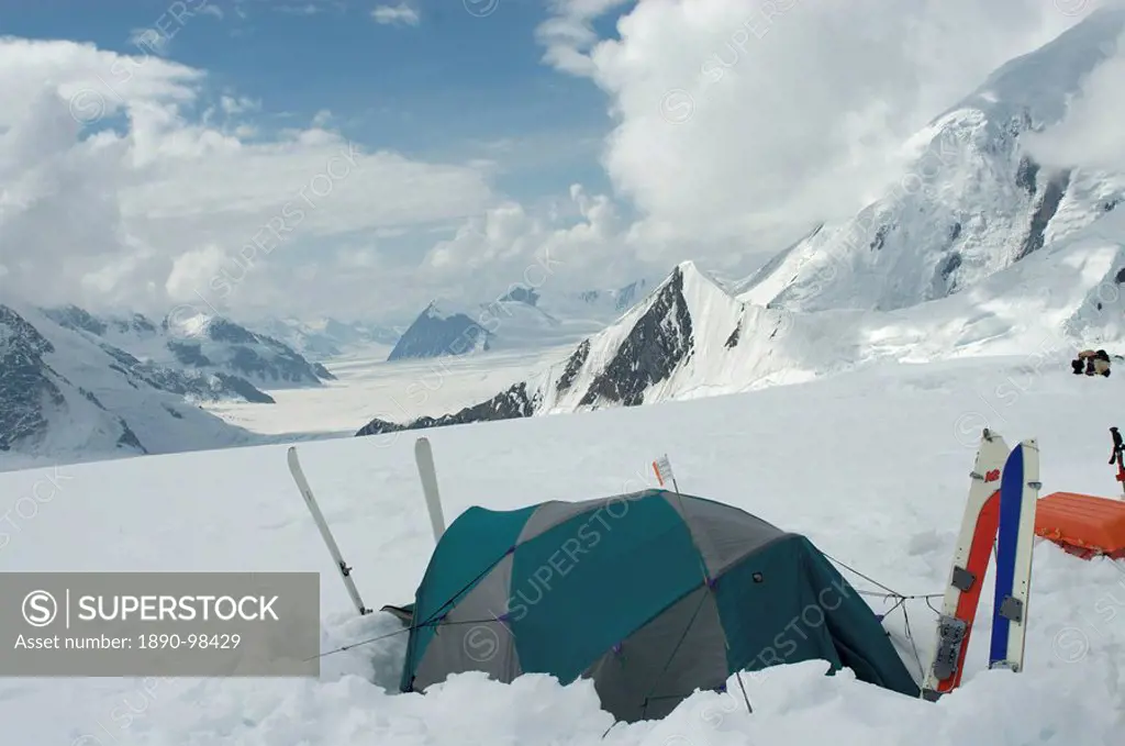 Tent set at 9700 ft camp, Denali National Park, Alaska, United States of America, North America