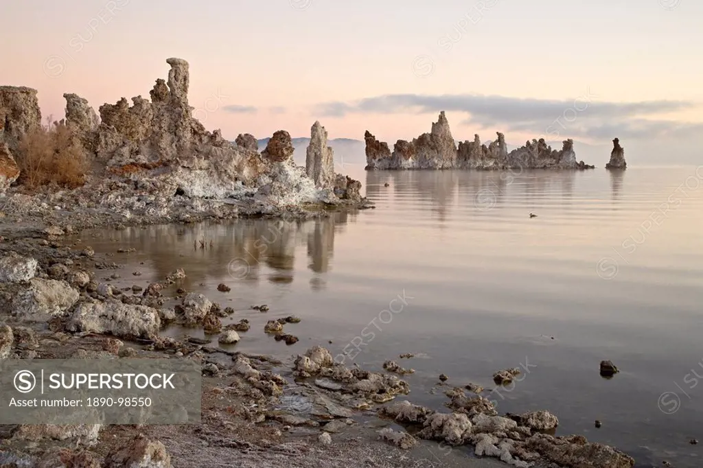 Tufa formations at sunrise, Mono Lake, California, United States of America, North America