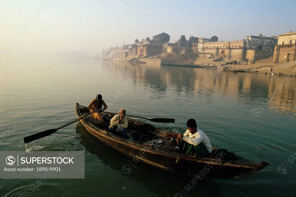 Rowing boat on the River Ganges, Varanasi Benares, Uttar Pradesh state, India, Asia