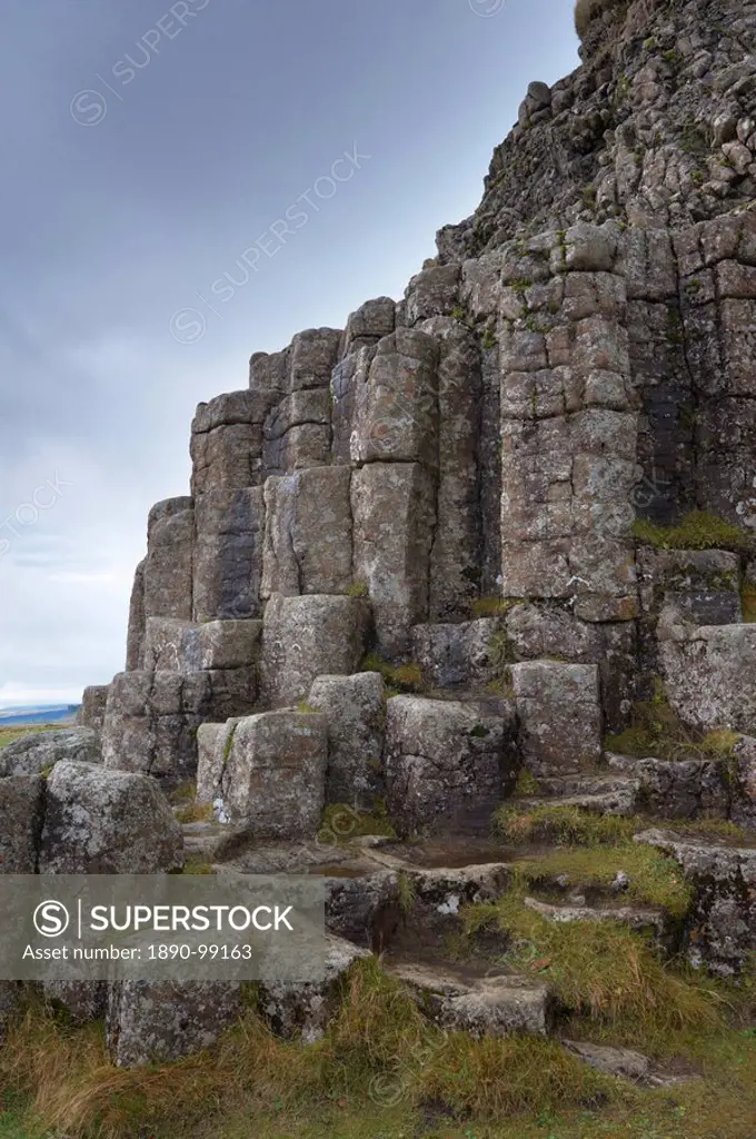 Dverghamrar Dwarf cliffs, the living place of supernatural beings such as dwarves and elves in folk tales, natural monument of basalt columns, east of...