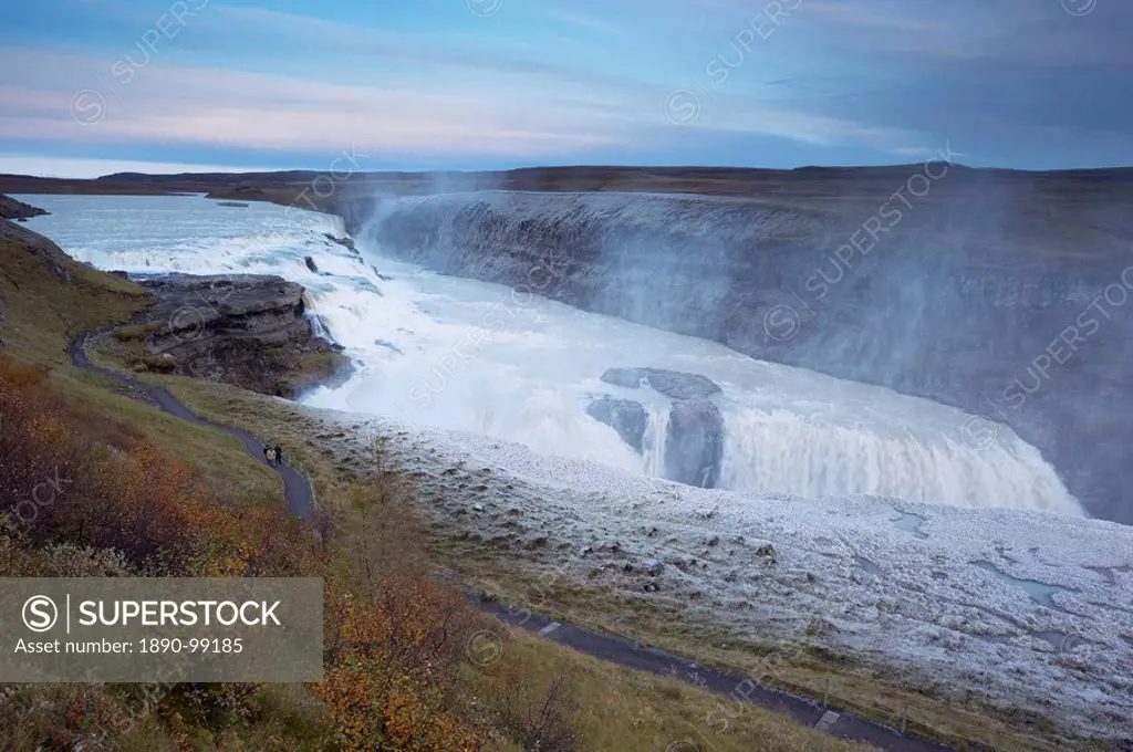 Gullfoss Waterfall Golden Waterfall in winter, Golden Circle tourism trail, Hvita River, Haukadalur, Iceland, Polar Regions