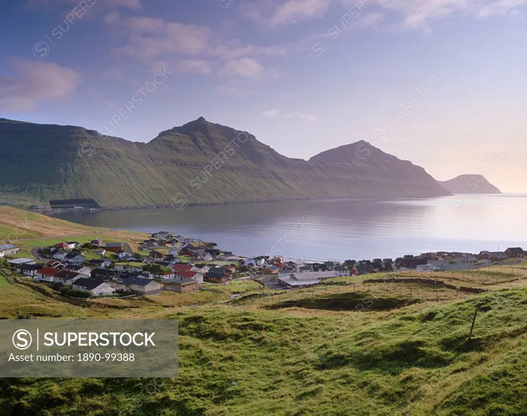 Sydrugota village and Gotuvik bay, Esturoy Island, Faroe Islands Faroes, Denmark, Europe