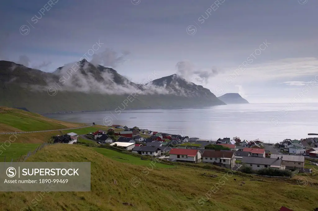 Sydrugota village and Gotuvik bay, Eysturoy Island, Faroe Islands Faroes, Denmark, Europe
