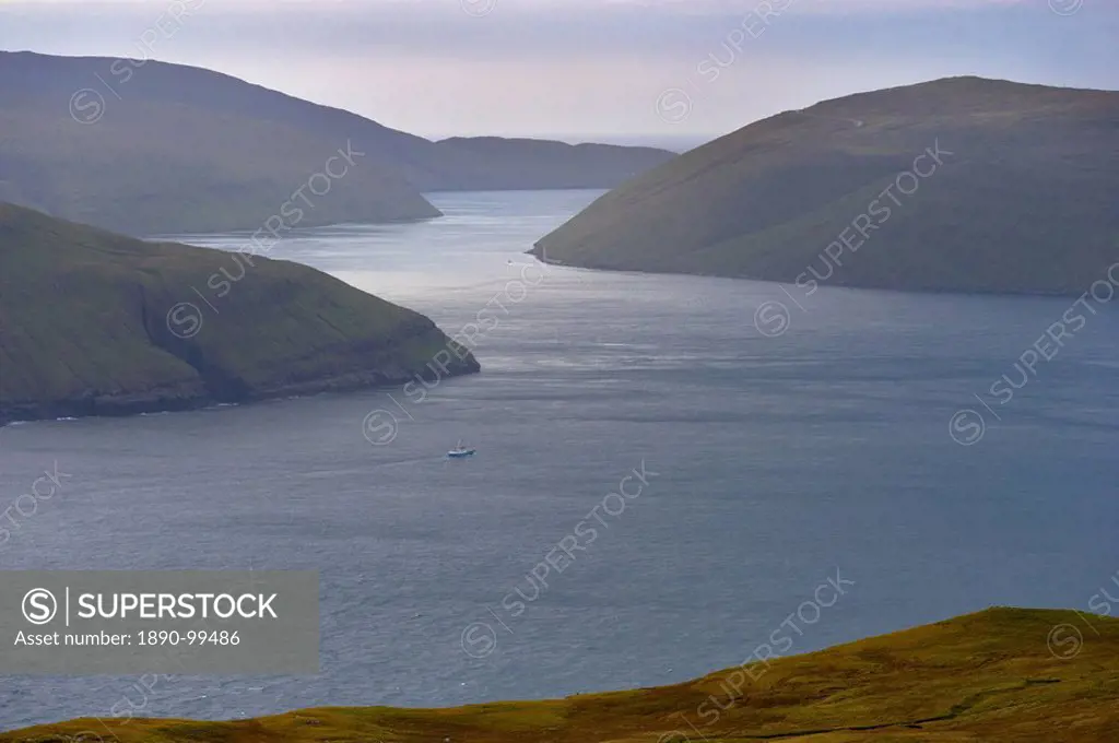Vestmannasund between Vagar on the left and Streymoy islands, from Streymoy, Faroe Islands Faroes, Denmark, Europe