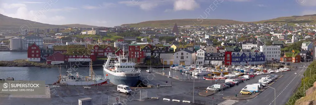 Panoramic view of Torshavn and harbour, capital of the Faroe Islands Faroes, Denmark, Europe
