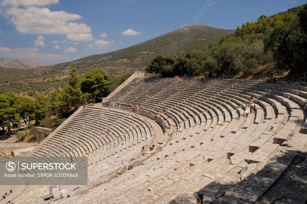 Ancient theatre of Epidaurus (Epidavros), Argolis, Peloponnese, Greece, Europe