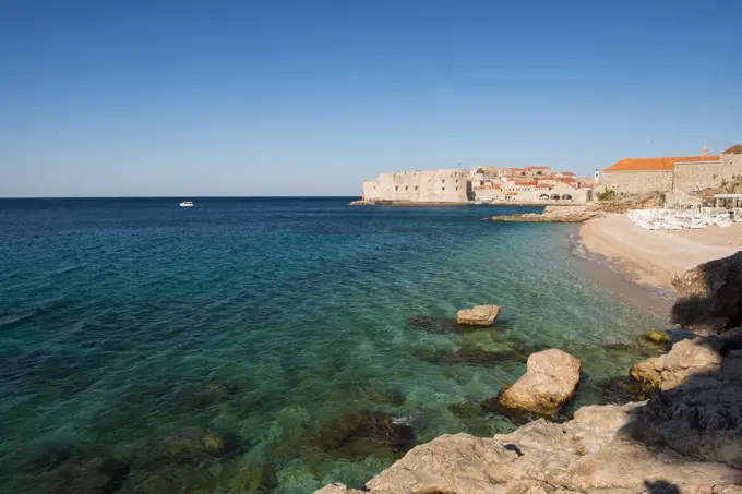 Old town and Banya beach, Dubrovnik, Croatia, Europe