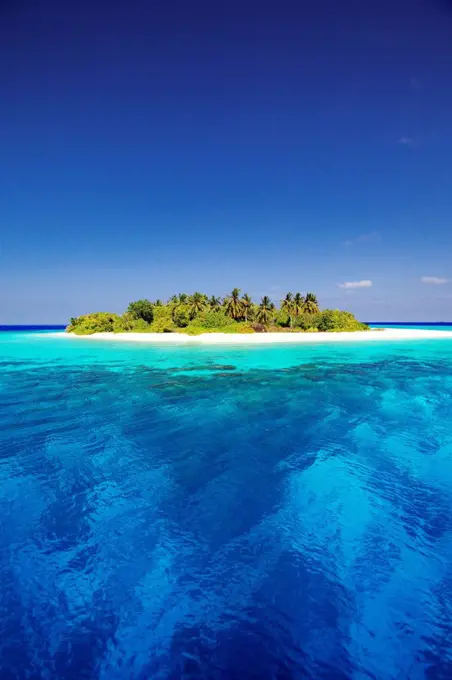 Tropical island and lagoon in Maldives, Indian Ocean, Asia