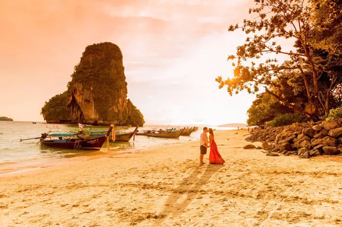 Sunset on Railay Beach in Krabi, Thailand, Southeast Asia, Asia