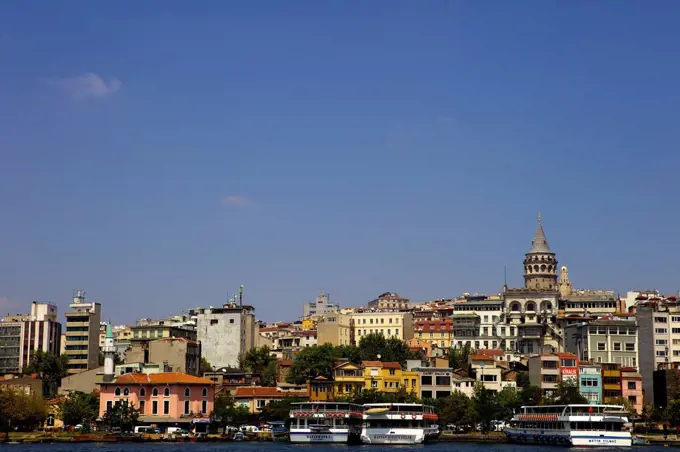 The Galata Tower and city along the Bosphorus strait, Istanbul, Turkey, Europe, Eurasia