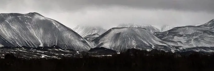 Panorama of snow covered mountain range, Iceland, Polar Regions