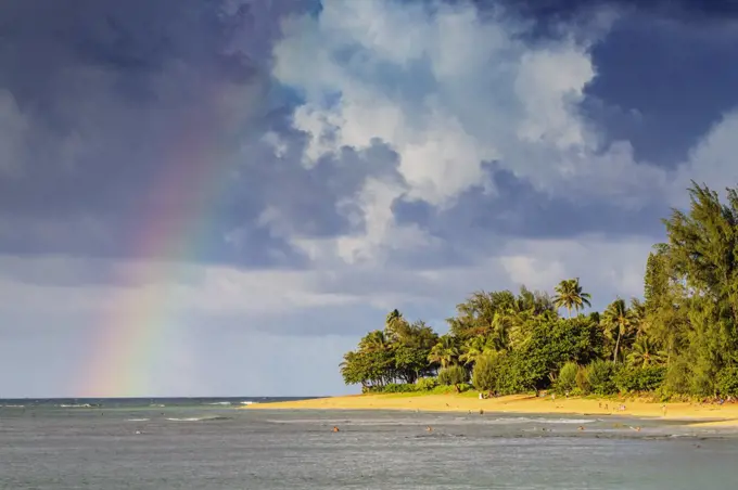 Rainbow over Haena State Park beach, Kauai Island, Hawaii, United States of America, North America