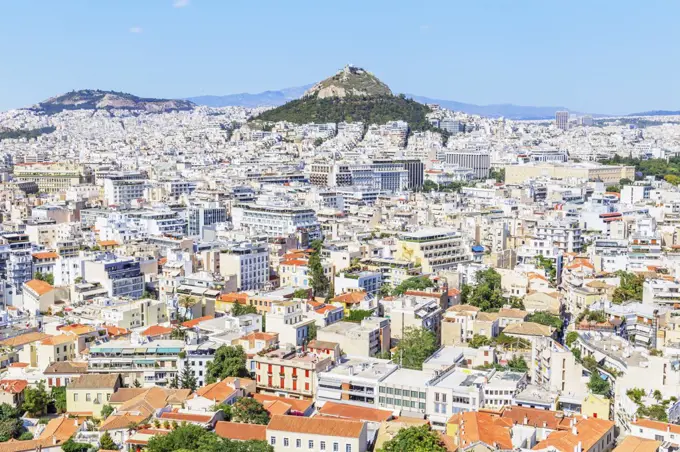High angle view of Athens city centre, Athens, Greece, Europe