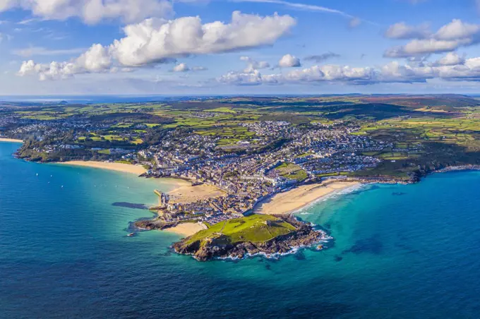 Aerial view of St. Ives, Cornwall, England, United Kingdom, Europe