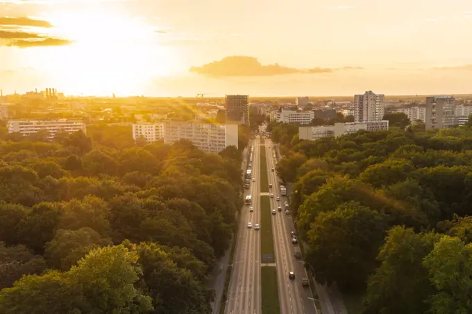 View of Berlin skyline from Siegessaule, Berlin, Germany, Europe