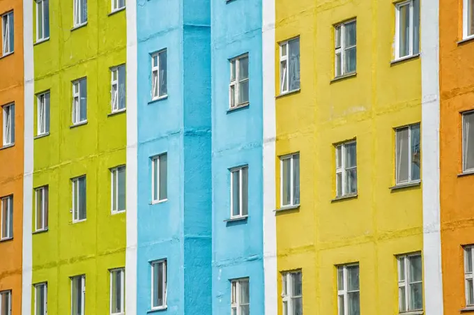 Coloured apartment houses, Siberian city Anadyr, Chukotka Province, Russian Far East, Eurasia