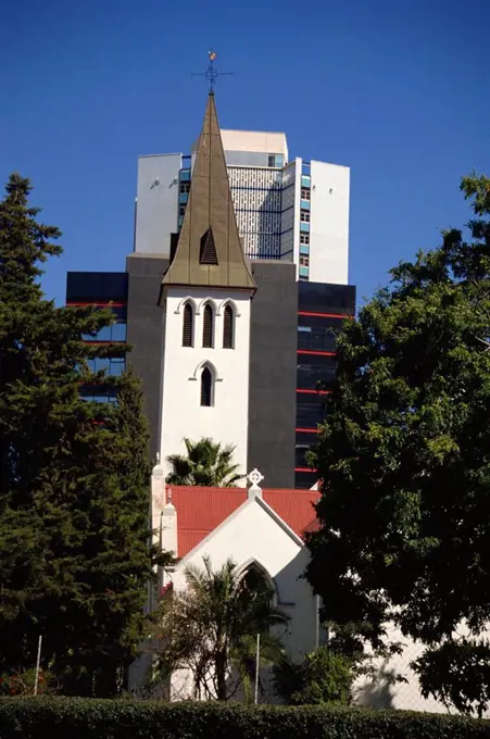 Church and modern buildings, Harare, Zimbabwe, Africa