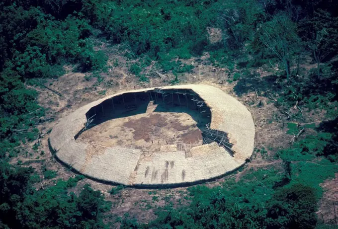 Aerial view of a Yanomami yano near Tooto Tobi, Brazil, South America