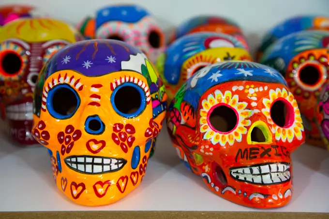 Ceramic Skulls, handicrafts for sale, Artisan Market, Mexico City, Mexico, North America