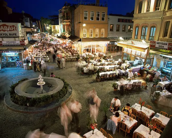 Fish restaurants on the pavement, Istanbul, Turkey, Europe