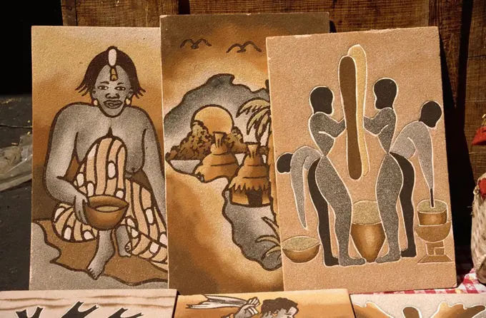 Sand paintings, Dakar, Senegal, West Africa, Africa