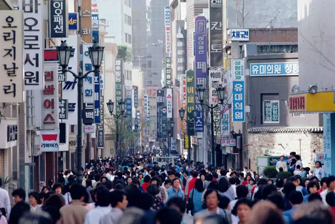 Busy street in Seoul, South Korea, Korea, Asia