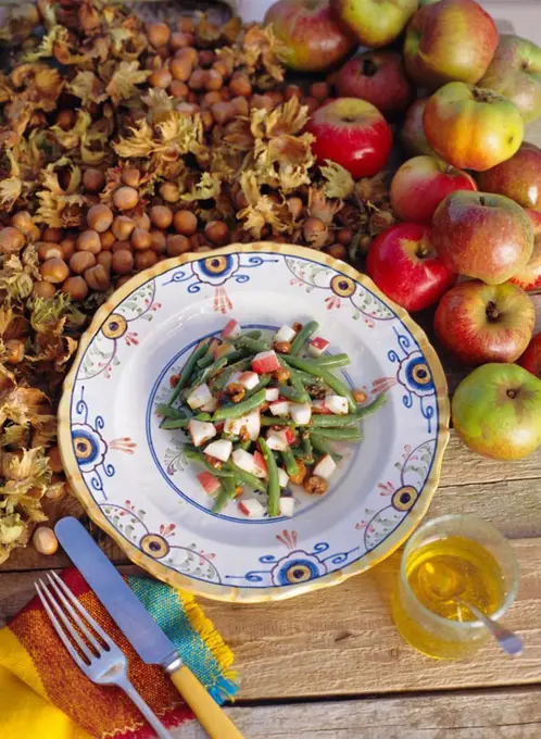 French bean and apple salad with toasted hazelnuts