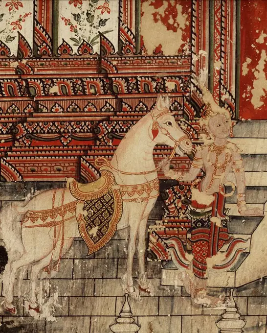 Siddharta´s horse, detail of mural of the Great Departure, at Wat Suwannaram, Thonburi, Thailand, Southeast Asia, Asia