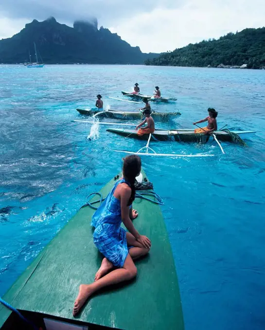 Fishing, Bora Bora, Society Islands, French Polynesia, South Pacific, Pacific