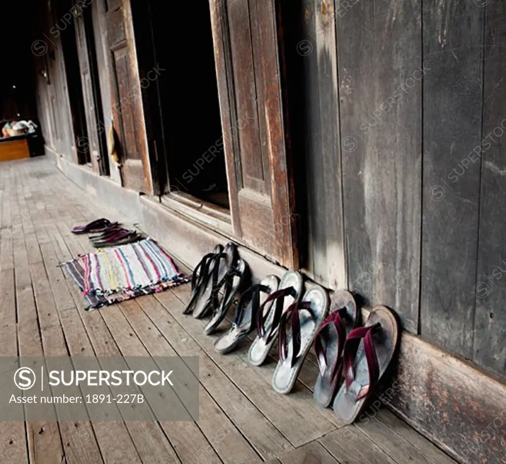 Slippers outside a monastery, Myanmar