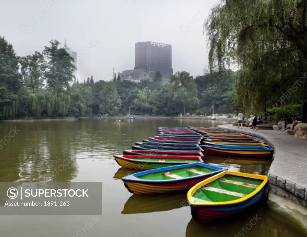 Boats in a lake, Chengdu Park, Chengdu, Sichuan Province, China
