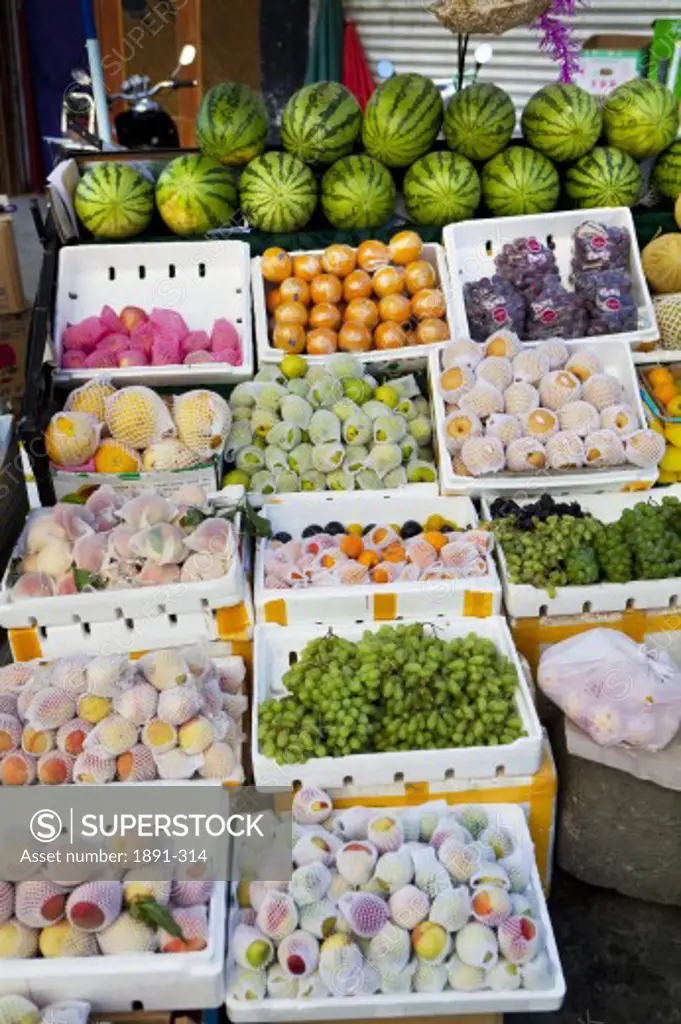 Fruits at market stall, Tibet,