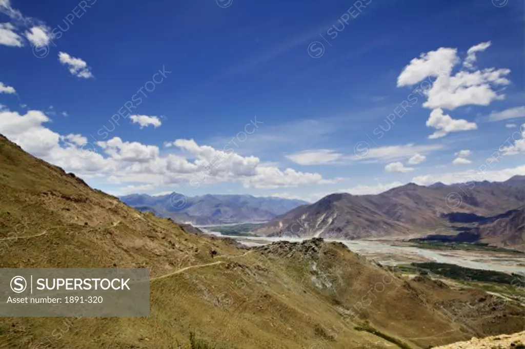 Mountain ranges against sky, Tibet,