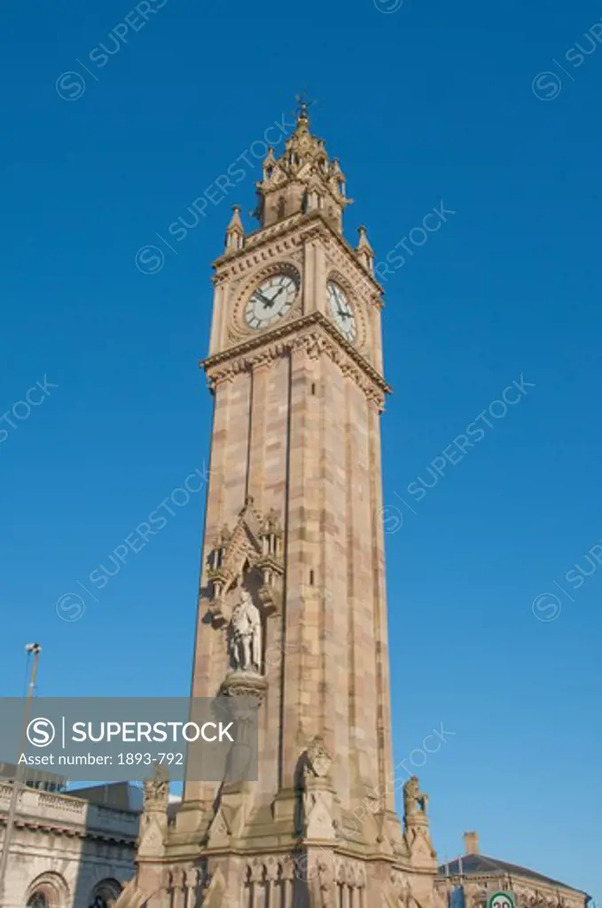 Nothern Ireland, Belfast, Low angle view of Albert Memorial Clock