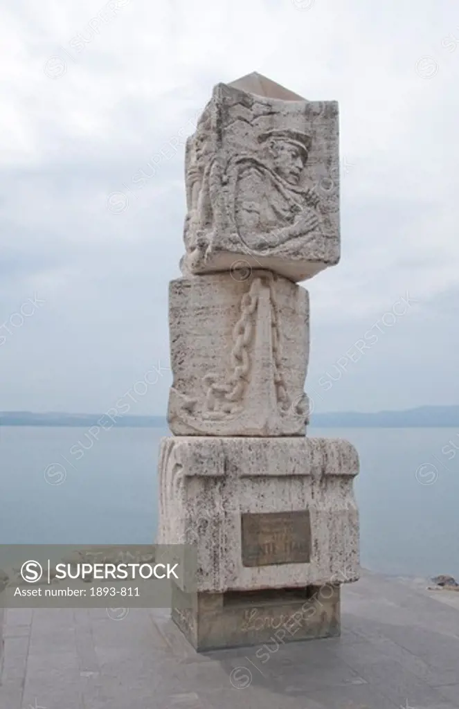 Italy, Anguillara, Memorial to Seafarers overlooking Lago Bracciano