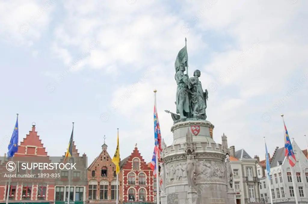 Statues of Jan Breydel and Pieter de Coninck, Market Square, Bruges, West Flanders, Flemish Region, Belgium