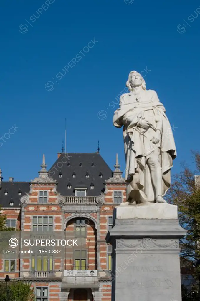 Low angle view of a statue of Frans Anneessens, Brussels, Belgium