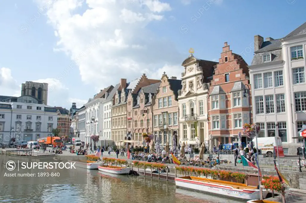 Buildings at the waterfront, Scheldt River, Ghent, East Flanders, Flemish Region, Belgium