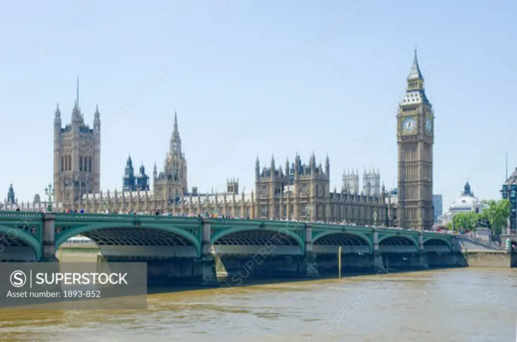 Westminster Bridge with Houses Of Parliament in the background, Thames River, City Of Westminster, London, England